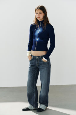 CHAQUETA PUNTO RIB / Azul?n