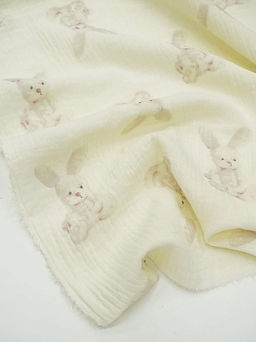 Муслин двухслойный с эф.жатости Зайчонок цв.сливочный, ш.1.35м, хл-100%, 120гр/м.кв - Купава фото 3