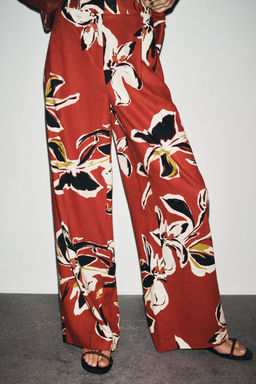 FLORAL PRINT LINEN BLEND TROUSERS - Zara фото 10