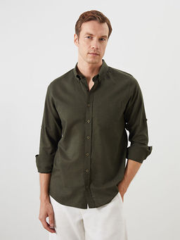 Regular Fit Uzun Kollu Keten Kar???ml? Erkek G?mlek