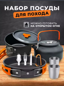 Посуда походная (кастрюля - котелок, чайник, сковорода) (3521)