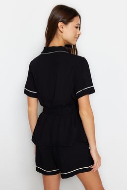 Trendyolmilla Siyah Kusakl? Biye Detayl? Viskon Sortlu Dokuma Pijama Tak?m? THMSS23PT00203  фото 17