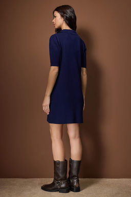 Lacivert Renk Bloklu K?sa / Mini Polo Yaka Triko Elbise TWOAW26EL00105