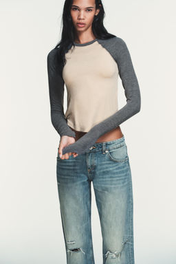 CONTRAST RAGLAN SLEEVE T-SHIRT - Zara фото 10