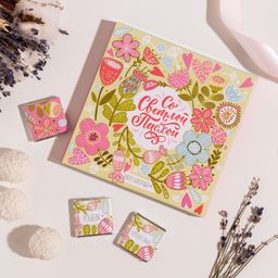 Набор 9 шоколадок Со светлой пасхой (розовые цветы на светло-зеленом)