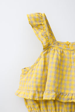 MONO CUADRO VICHY Y VOLANTE 100% LINO / Amarillo - Zara фото 7