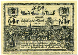 Банкнота 50 геллеров 1920 года Австрия  Рааб (нотгельд)