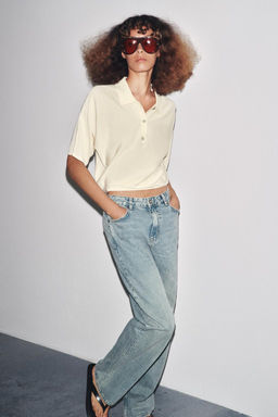 SHORT SLEEVE KNITTED POLO TOP