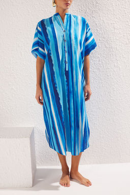 Soyut Desenli Dokuma %100 Pamuk Maxi Plaj Elbise TBESS25EL00002 - Trendyolmilla фото 3