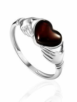 Нежное кольцо с вишнёвым янтарём Объятия