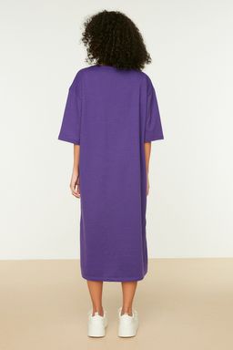 Mor Nak?sl? Relaxed/Rahat Kesim Bisiklet Yaka Midi Orme Elbise TWOSS21EL0175 - Trendyolmilla фото 5