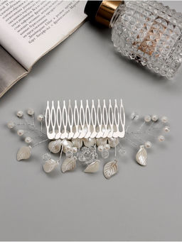 Гребень для волос QF «Эмилия», цветы листочки, 11×6.5 см, белый