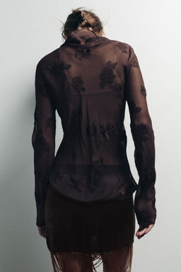 SEMI-SHEER SHIRT WITH FLORAL EMBROIDERY - Zara фото 3