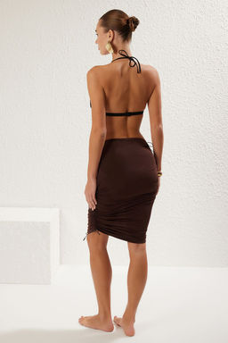 TRENDYOLMILLA Kahverengi Mini Orme Buzgulu Plaj Etek TBESS25ET00001  фото 5