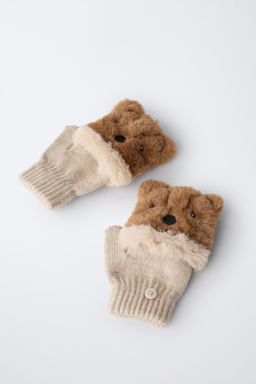 BEAVER FUR EFFECT MITTEN GLOVES - Zara фото 3