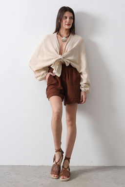 TRENDYOLMILLA Kahverengi Beli Lastikli Mini Sort & Bermuda TWOSS25SR00037  фото 3