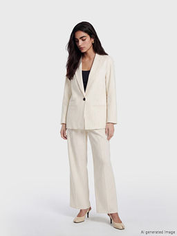 ?izgili Keten Kar???ml? Kad?n Blazer Ceket