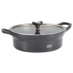 51921 GIPFEL Кастрюля-сотейник AZUL BLACK 26x9,0см/3,7л из литого алюминия со стеклянной крышкой, индукционным дном, двуслойным антипригарным мраморным покрытием Greblon Weilburger. Толщина: 1,6/4,5мм