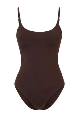 Koyu Kahverengi D_z Fitted Havuz Yaka Bolerolu Uzun Kol Micro _rme Body TWOAW27BD00001 - Trendyolmilla фото 10