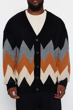 TRENDYOL MAN Siyah Buyuk Beden Oversize Fit Genis Kal?p Baklava Desenli Triko H?rka TMNAW24AV00004 - Trendyolmilla фото 4