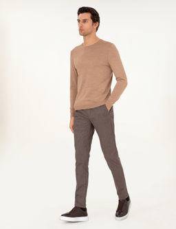 Kahverengi Slim Fit Pamuk Kar___ml_ Kanvas Pantolon