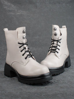 04-M3-H205 BEIGE GRAY Ботинки зимние женские (натуральная кожа, натуральный мех)