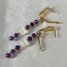 Серьги длинные из Аметиста и Селенита