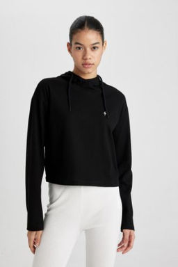 DeFactoFit Standart Fit Kapusonlu Nak?sl? Ribana Uzun Kollu Tisort