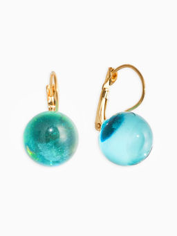 Серьги пластик "Шар №14", цвет морской в золоте