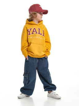 Джемпер худи one sizeс принтом с начесом 	 UD 8006 горчичный - Mini maxi фото 9