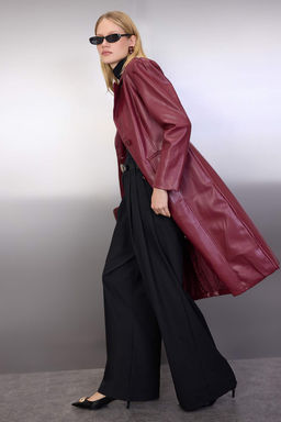 Bordo Suni Deri Mono Kapama Regular Uzun Kaban TWOAW26KB00010 - Trendyolmilla фото 5