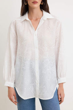 Beyaz Puf Bask?l? Oversize Gomlek TWOSS26GO00182 - Trendyolmilla фото 3