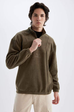 Флисовый свитшот с принтом и воротником-стойкой Comfort Regular Fit - Defacto фото 4