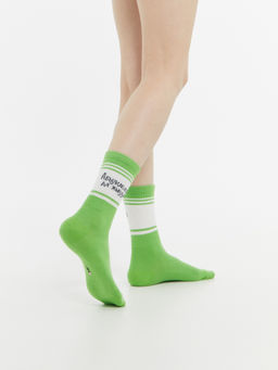 Цена за 5 пар! Носки женские салатовые рисунком в виде надписи "Усеагульная млявасць..." салатовый 217K-2541