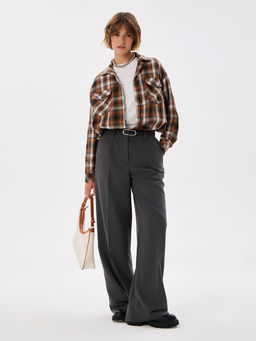 Блузка женская дл. рук. T-lab TL-B-0036F-FR-оранжево-серый, клетка  фото 6