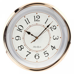 Часы настенные "Энигма" д35см, h5,5см, мягкий ход, циферблат белый/перламутровый; цифры арабские, черный; корпус пластик, прозрачный, золотая отводка; в коробке (Китай)