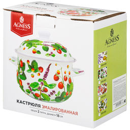 КАСТРЮЛЯ AGNESS ЭМАЛИРОВАННАЯ С ЭМАЛ.КРЫШКОЙ СЕРИЯ ШИПОВНИК, 2.0 Л, 18*11 СМ  фото 2