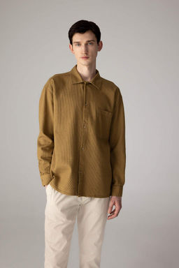 Хлопковая рубашка с длинными рукавами и воротником-поло оверсайз