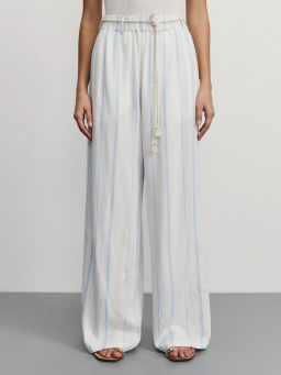 Прямые брюки из вискозы и льна в полоску / Zarina  фото 3