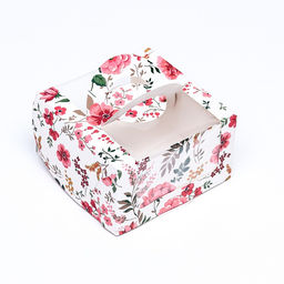 Коробка под бенто-торт с окном Цветочная роспись, 14 х 14 х 8 см - UPAK LAND фото 2
