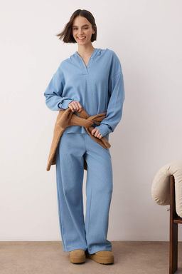 Mavi Kapusonlu Waffle Orme Pijama Tak?m? THMAW26PT00168 - Trendyolmilla фото 2