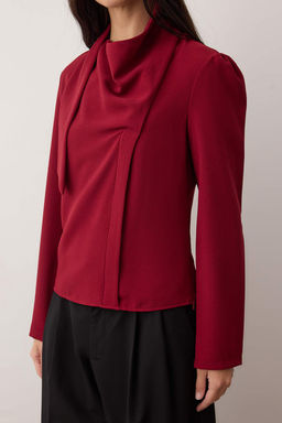 Bordo Sal Detayl? Degaje Yaka Y?lbas? Dokuma Bluz TWOAW26BZ00284 - Trendyolmilla фото 3