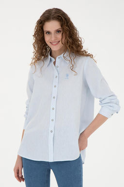 Женская голубая рубашка с длинным рукавом - U.s. polo assn фото 8