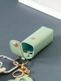 Брелок для ключей на кольце с карабином, с зеркалом «Для помады. Цветок», на рюкзак, сумку, кожзам, мятный, 20×3×3.5 см