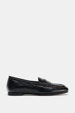 LEATHER LOAFERS WITH SQUARE TOE - Zara фото 7
