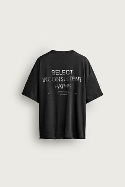 CAMISETA LAVADA RELAXED FIT TEXTOS / Negro - Zara фото 6