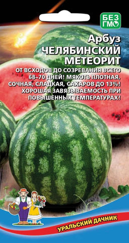 Арбуз ЧЕЛЯБИНСКИЙ МЕТЕОРИТ  До созревания всего 70 дней! Мякоть плотная, сочная, сладкая! Хорошая завязываемость!