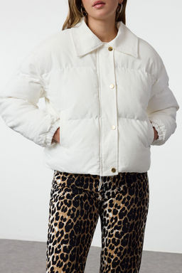 Ekru Oversize Kal?p Gomlek Yaka Fitilli Kadife Sisme Mont TWOAW25MO00230