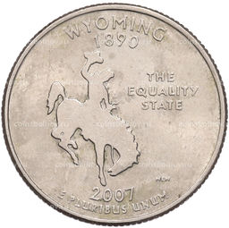 Монета 1/4 доллара (25 центов) 2007 года D США Штаты и территории  Штат Вайоминг