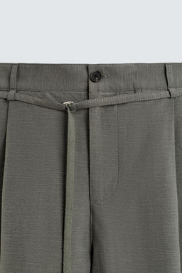 PANTAL?N BALLOON FIT PLIEGUES CINTUR?N / Verde gris - Zara фото 8